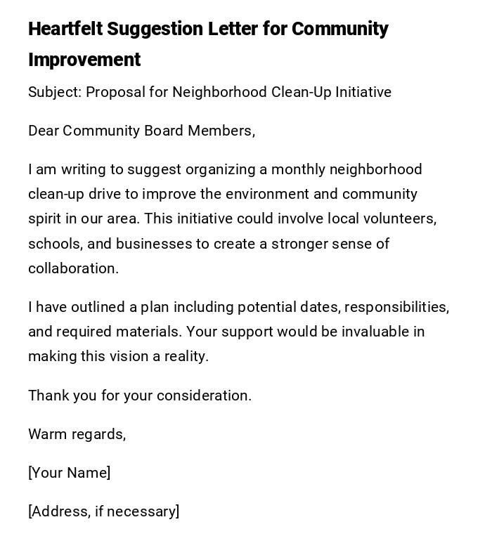 Heartfelt Suggestion Letter for Community Improvement