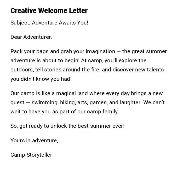 Creative Welcome Letter Creative Welcome Letter