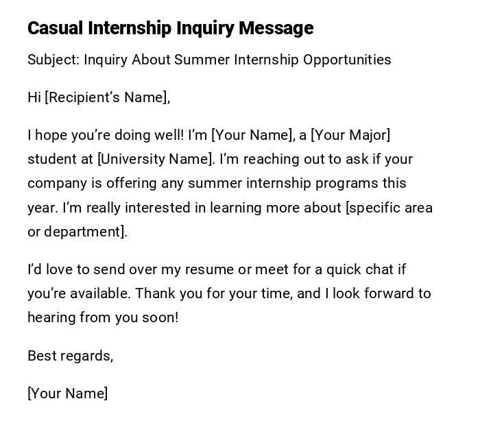 Casual Internship Inquiry Message Casual Internship Inquiry Message