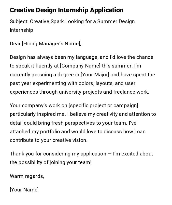Creative Design Internship Application Creative Design Internship Application