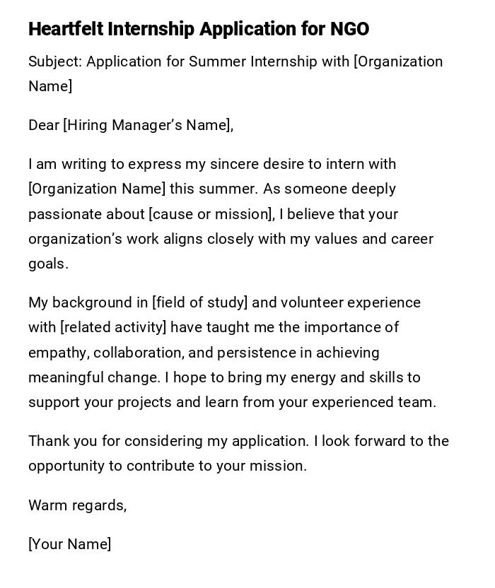 Heartfelt Internship Application for NGO Heartfelt Internship Application for NGO
