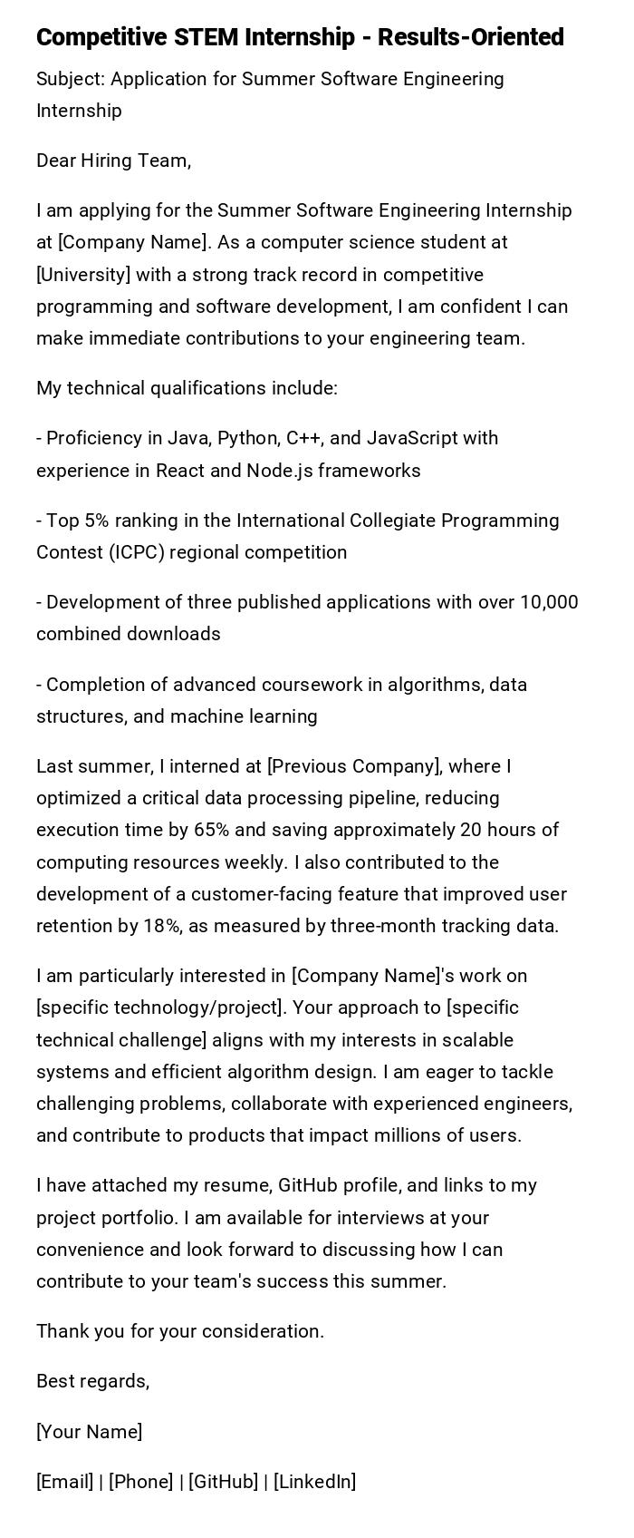 Competitive STEM Internship - Results-Oriented Competitive STEM Internship - Results-Oriented