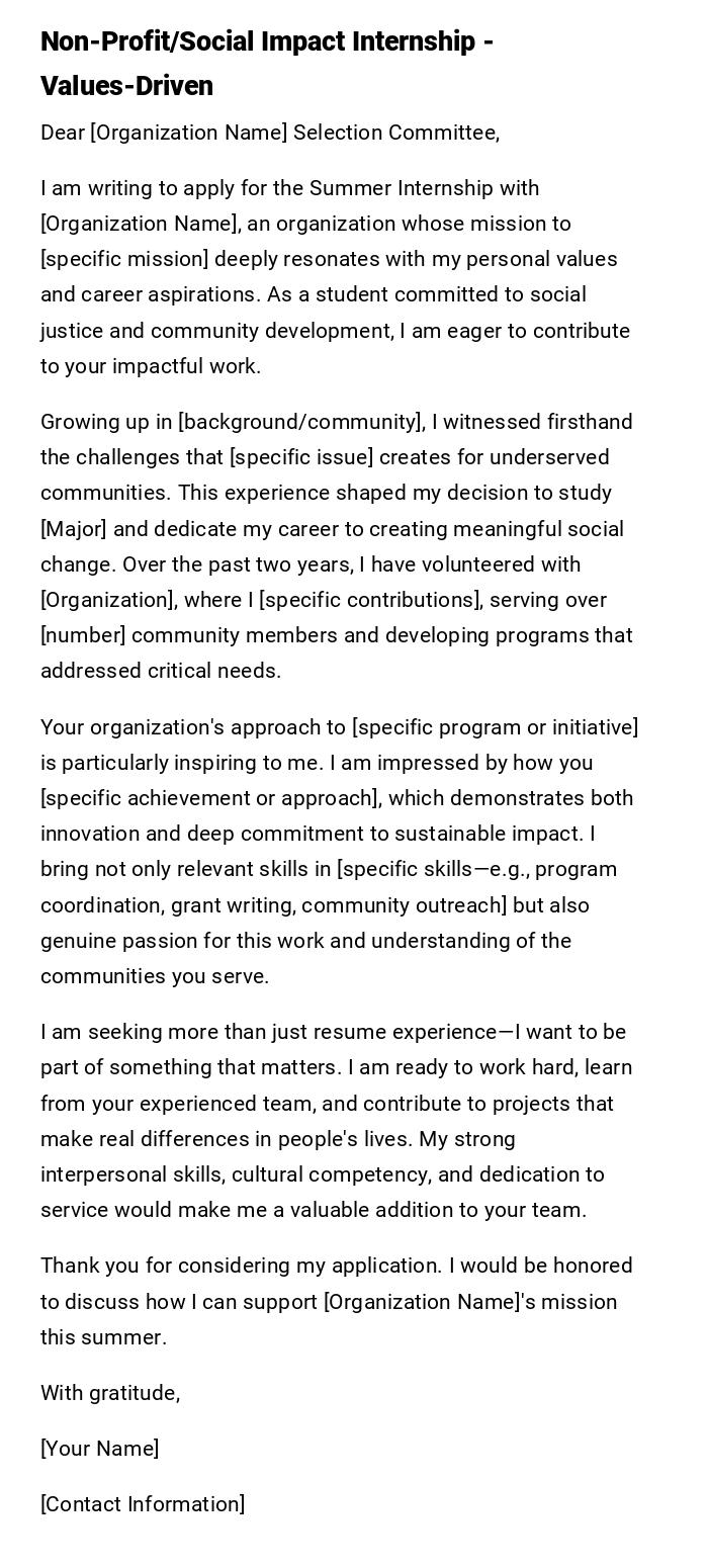 Non-Profit/Social Impact Internship - Values-Driven Non-Profit/Social Impact Internship - Values-Driven