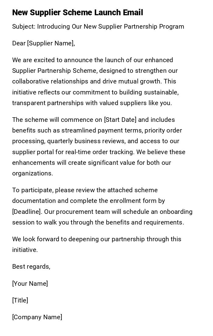 New Supplier Scheme Launch Email New Supplier Scheme Launch Email