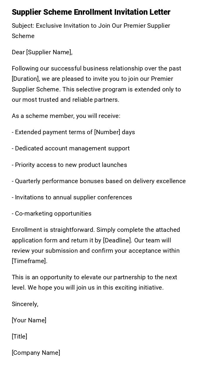 Supplier Scheme Enrollment Invitation Letter Supplier Scheme Enrollment Invitation Letter