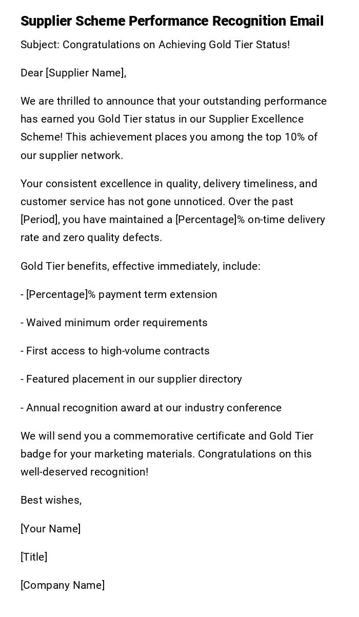 Supplier Scheme Performance Recognition Email Supplier Scheme Performance Recognition Email