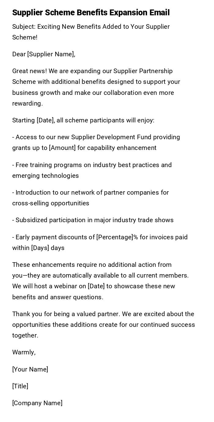 Supplier Scheme Benefits Expansion Email Supplier Scheme Benefits Expansion Email