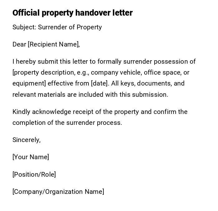 Official property handover letter Official property handover letter