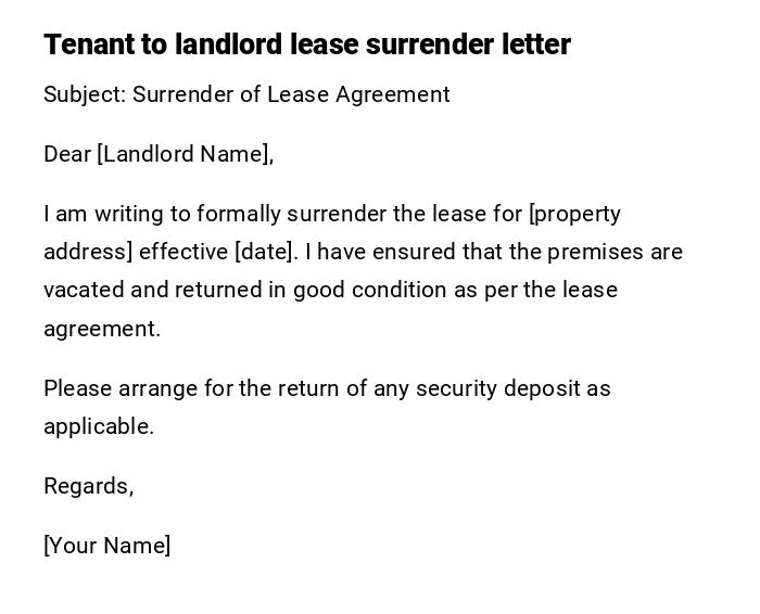 Tenant to landlord lease surrender letter Tenant to landlord lease surrender letter