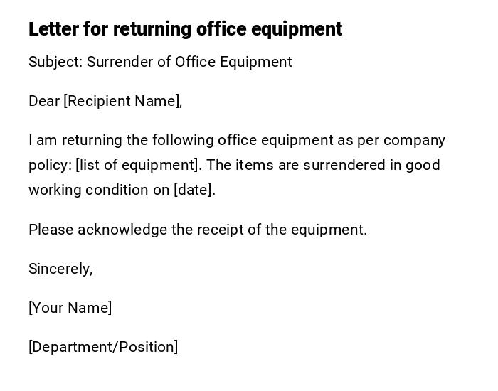 Letter for returning office equipment Letter for returning office equipment