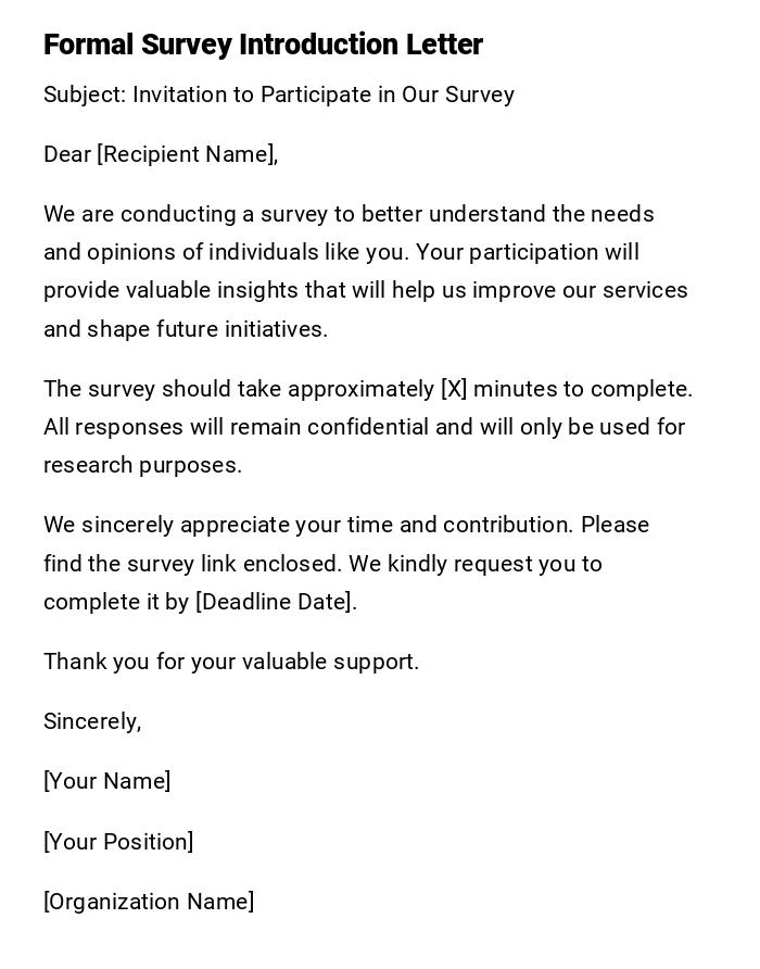 Formal Survey Introduction Letter Formal Survey Introduction Letter