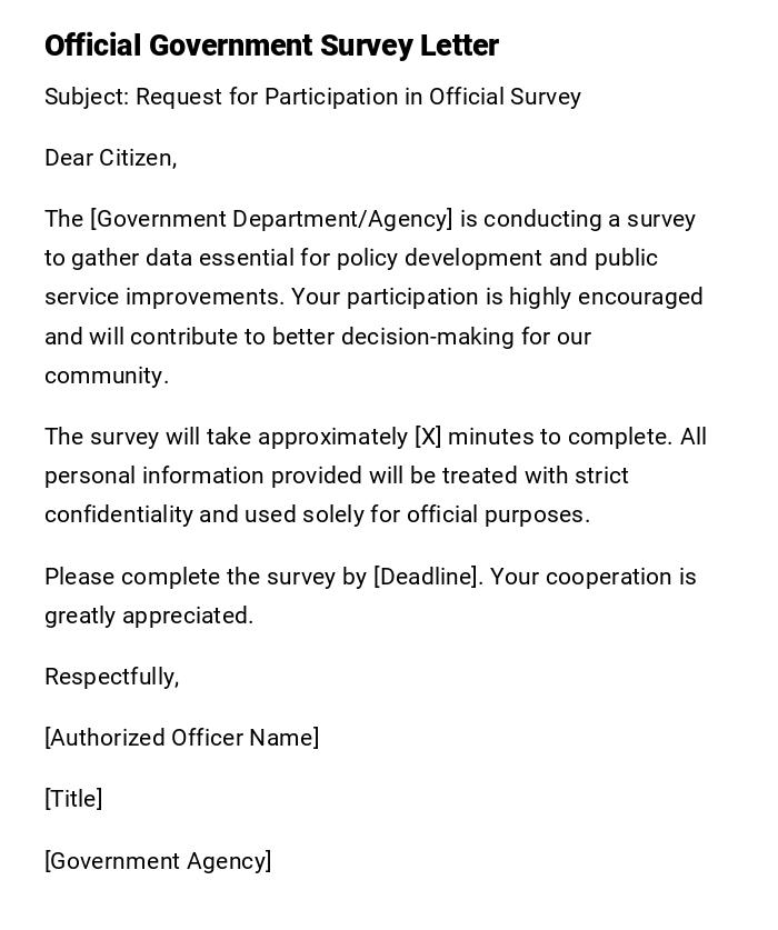 Official Government Survey Letter Official Government Survey Letter