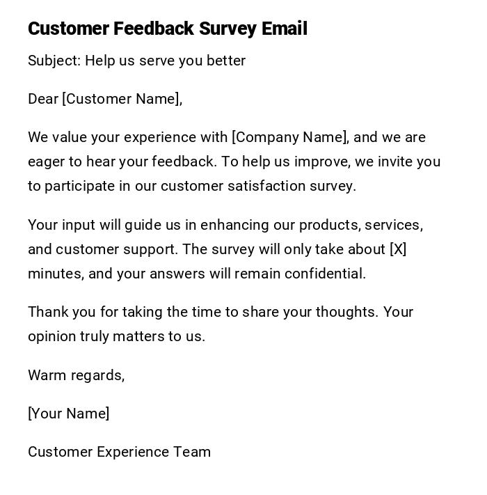 Customer Feedback Survey Email Customer Feedback Survey Email