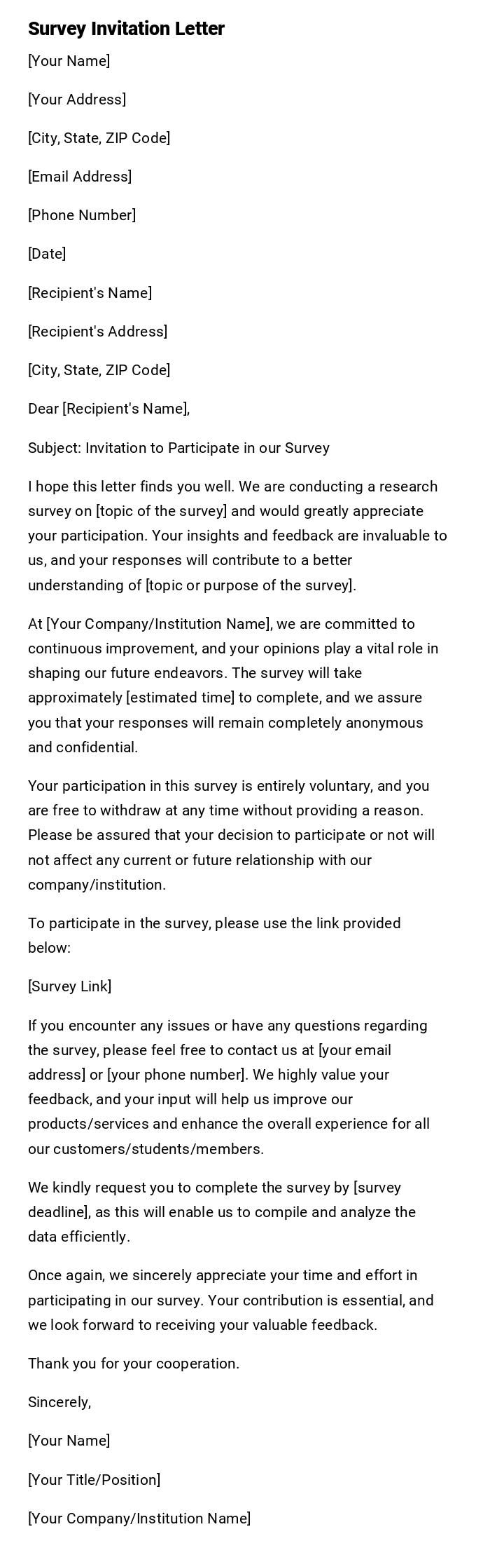 Survey Invitation Letter Survey Invitation Letter
