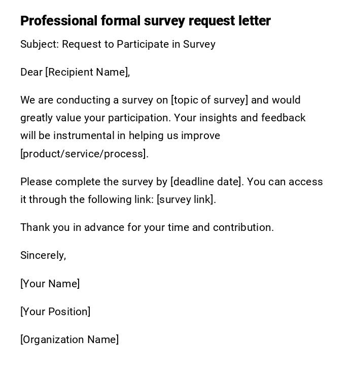 Professional formal survey request letter Professional formal survey request letter