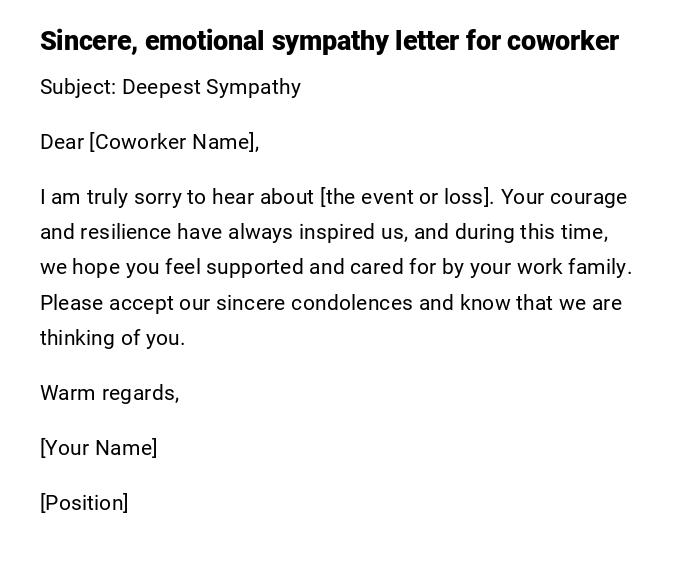 Sincere, emotional sympathy letter for coworker