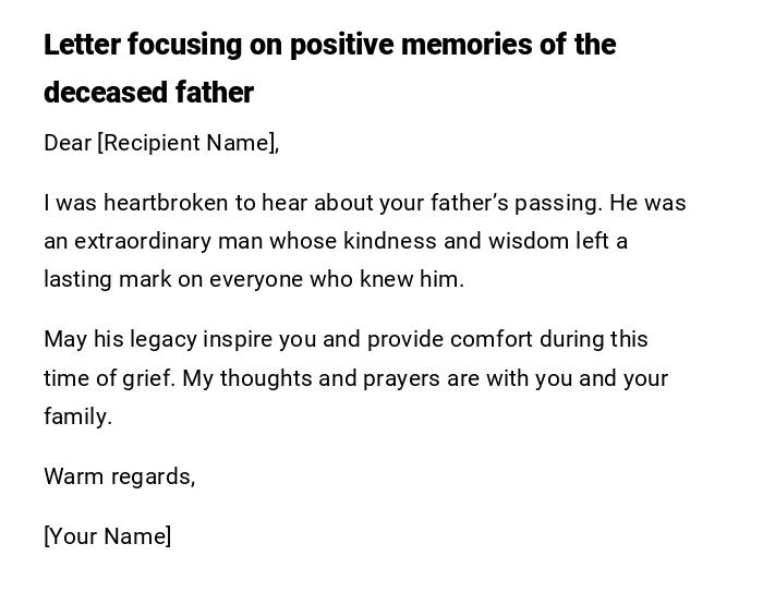 Letter focusing on positive memories of the deceased father