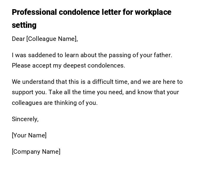 Professional condolence letter for workplace setting