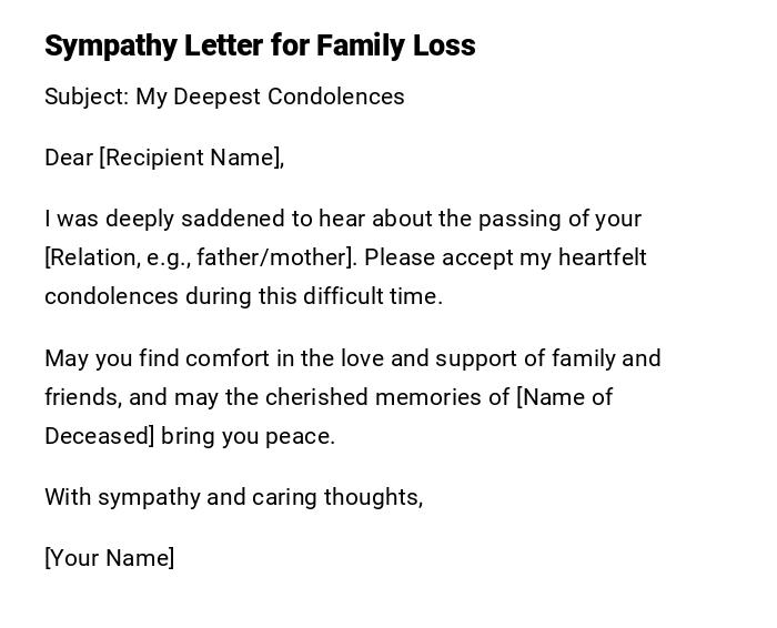 Sympathy Letter for Family Loss