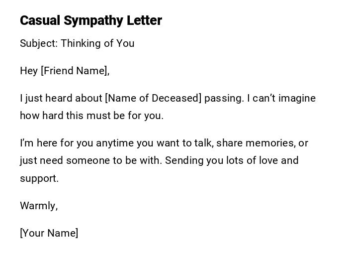 Casual Sympathy Letter