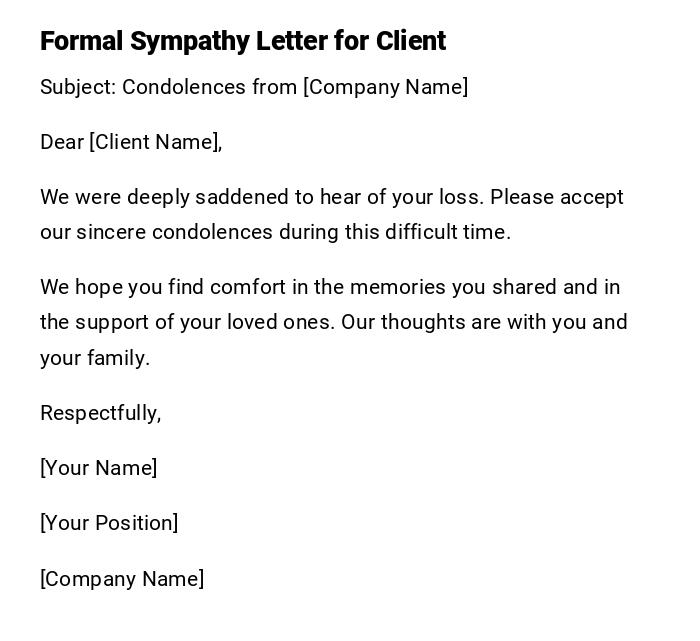 Formal Sympathy Letter for Client