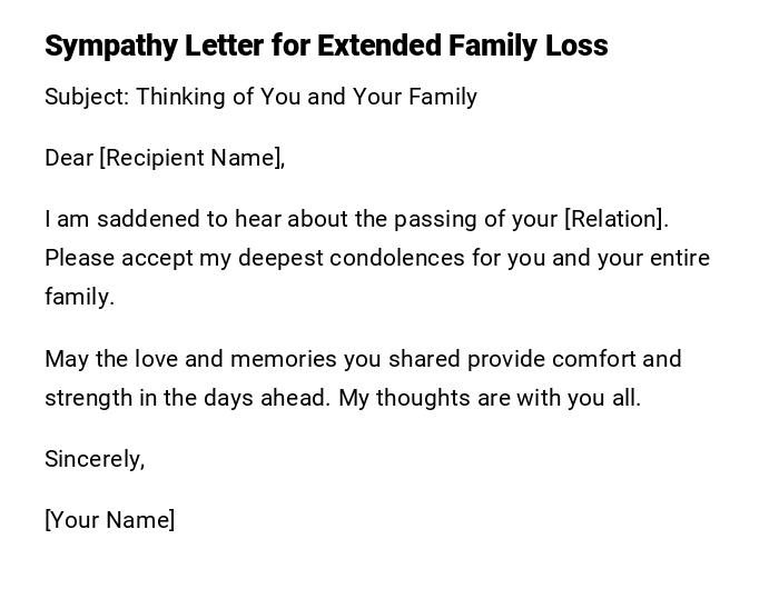 Sympathy Letter for Extended Family Loss