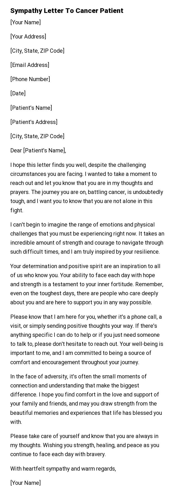 Sympathy Letter To Cancer Patient