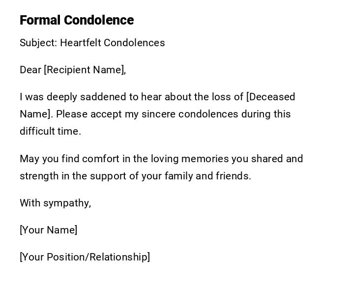 Formal Condolence Formal Condolence