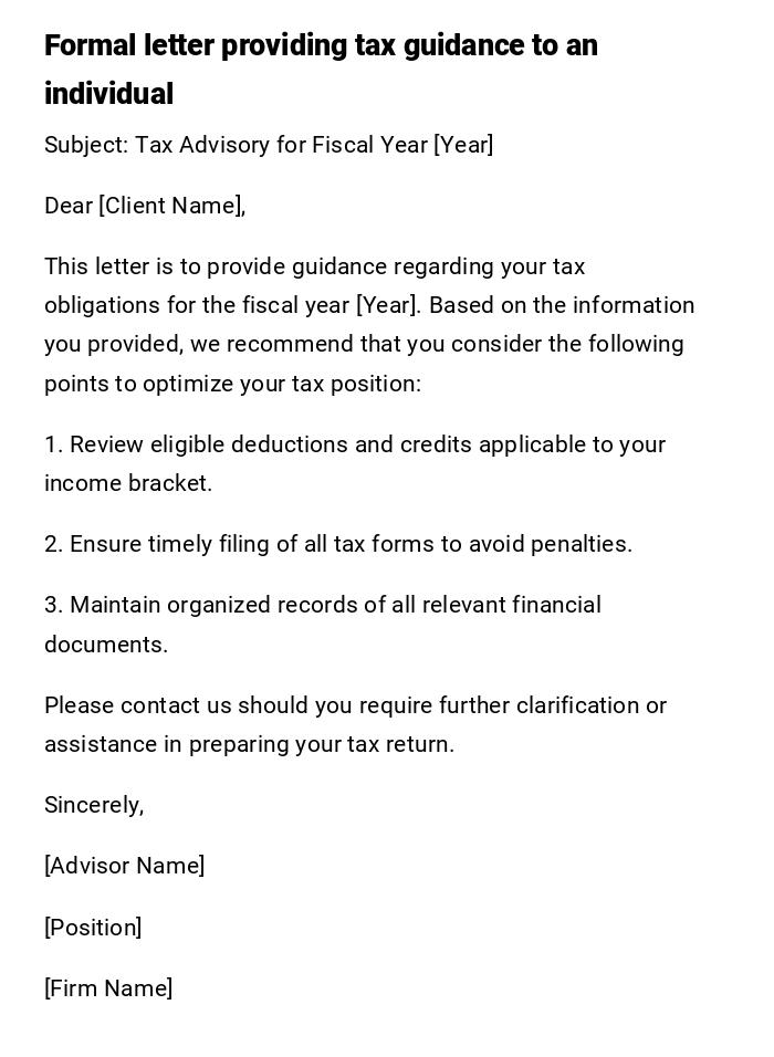Formal letter providing tax guidance to an individual Formal letter providing tax guidance to an individual