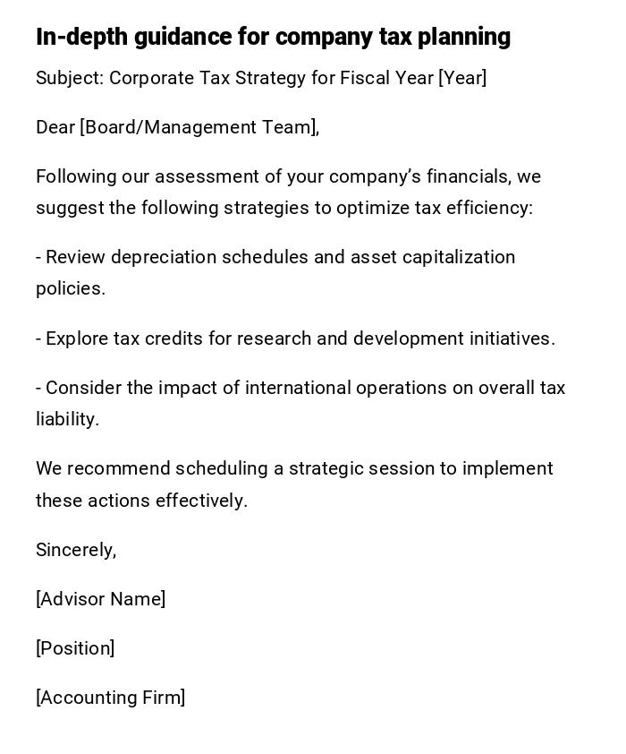 In-depth guidance for company tax planning In-depth guidance for company tax planning