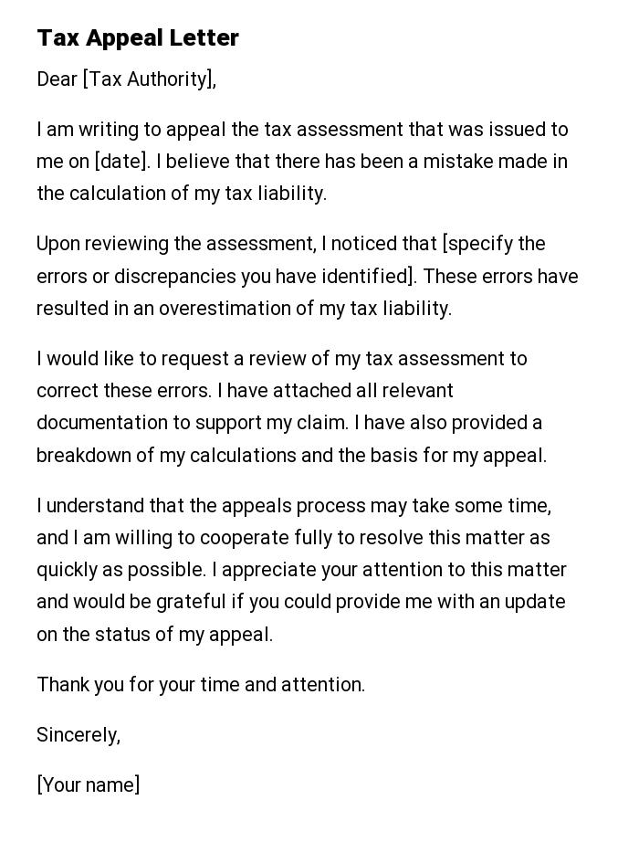 Tax Appeal Letter