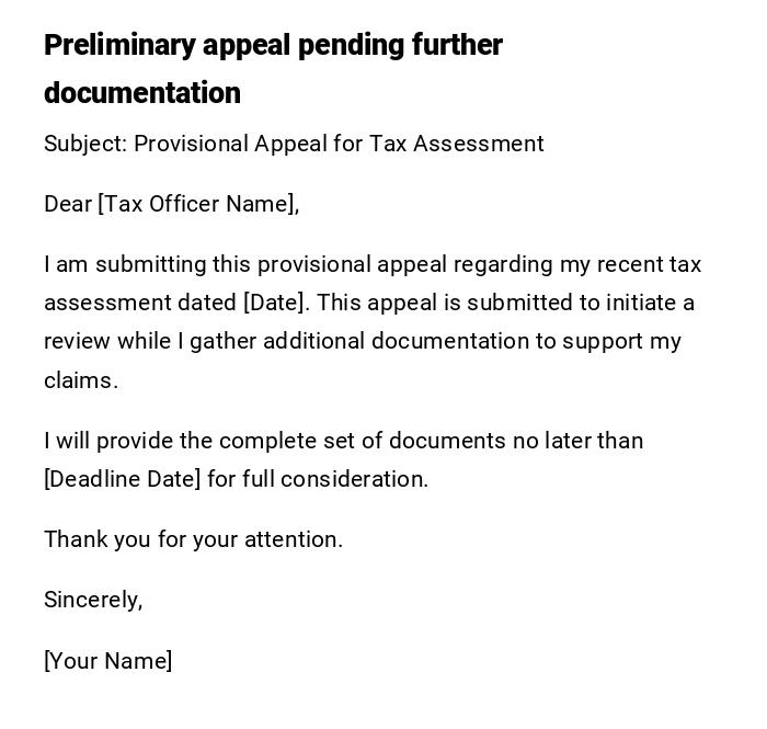 Preliminary appeal pending further documentation Preliminary appeal pending further documentation
