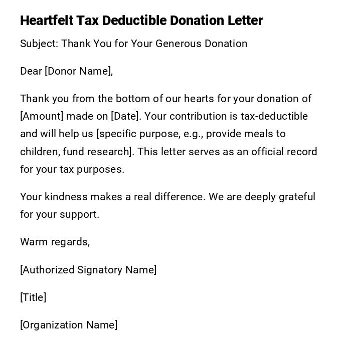 Heartfelt Tax Deductible Donation Letter