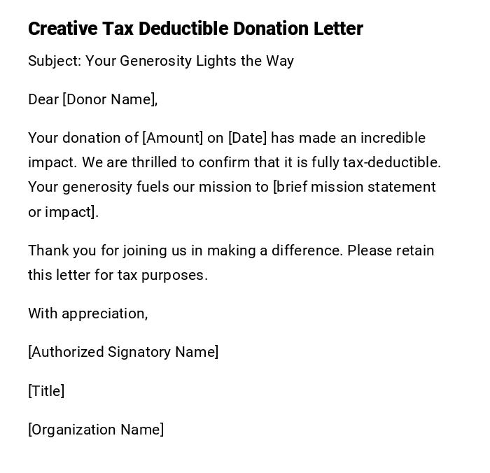 Creative Tax Deductible Donation Letter