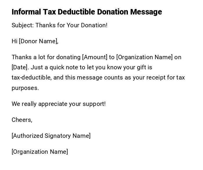 Informal Tax Deductible Donation Message