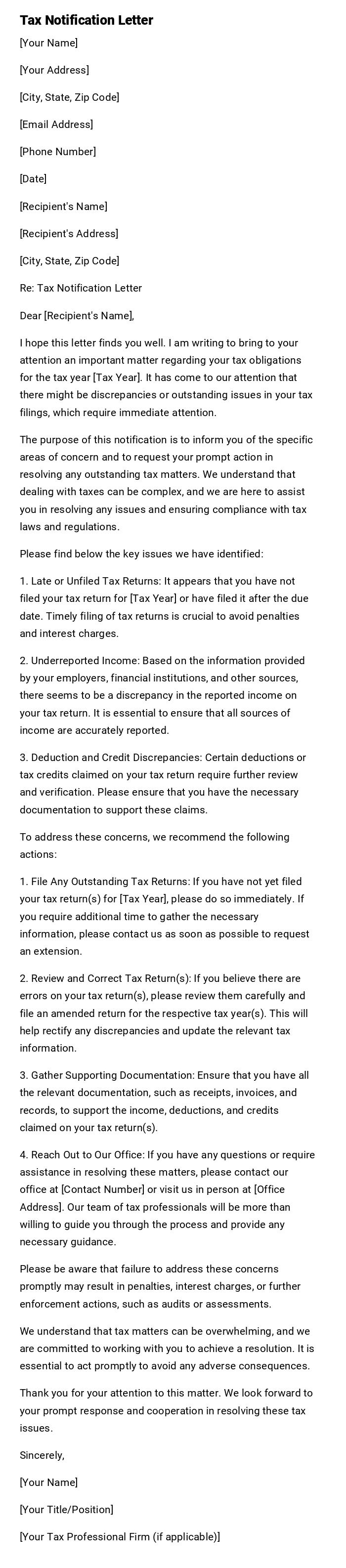 Tax Notification Letter