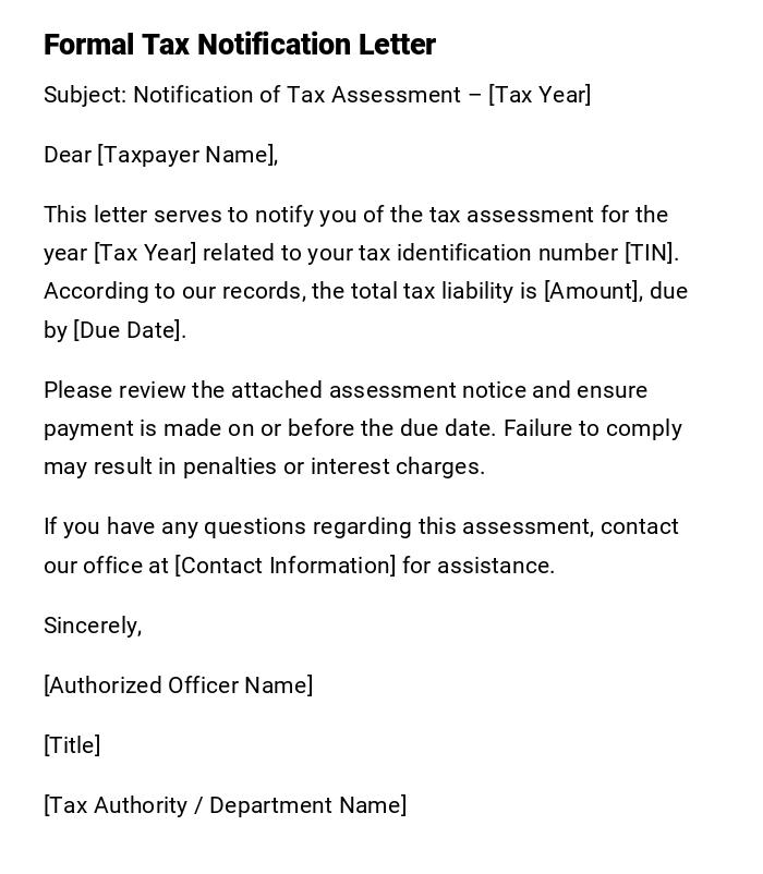Formal Tax Notification Letter Formal Tax Notification Letter