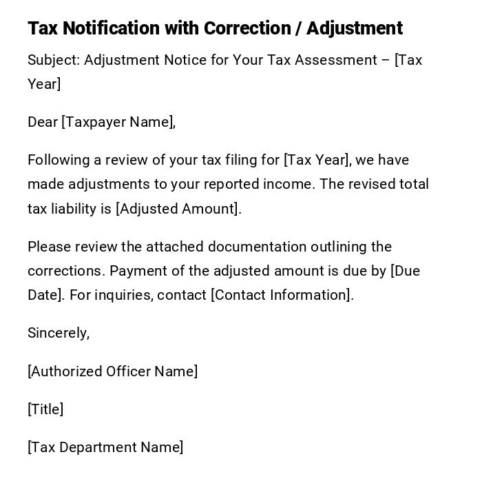 Tax Notification with Correction / Adjustment Tax Notification with Correction / Adjustment