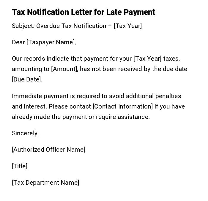 Tax Notification Letter for Late Payment Tax Notification Letter for Late Payment