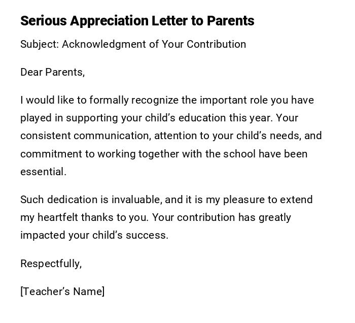 Serious Appreciation Letter to Parents Serious Appreciation Letter to Parents