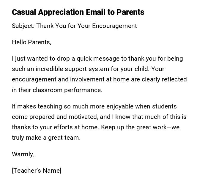 Casual Appreciation Email to Parents Casual Appreciation Email to Parents