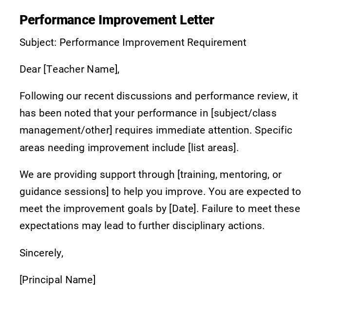Performance Improvement Letter Performance Improvement Letter