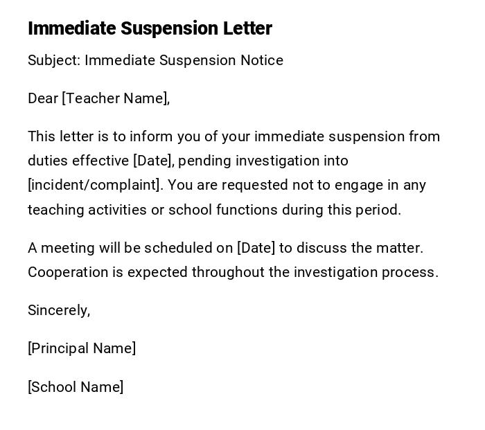 Immediate Suspension Letter Immediate Suspension Letter