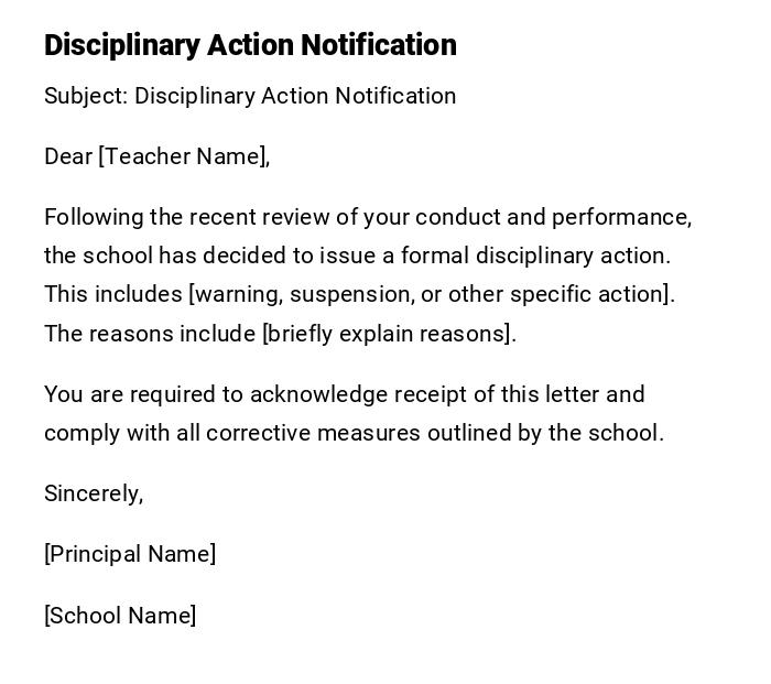Disciplinary Action Notification Disciplinary Action Notification