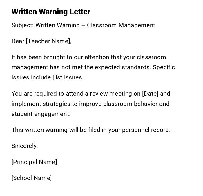 Written Warning Letter Written Warning Letter