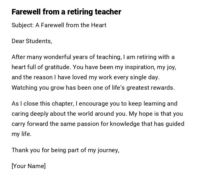 Farewell from a retiring teacher