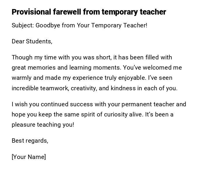 Provisional farewell from temporary teacher