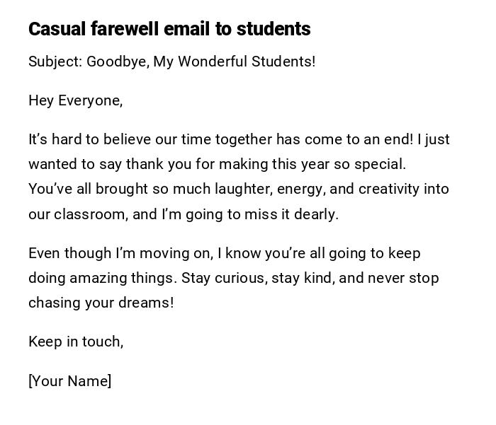 Casual farewell email to students