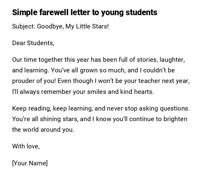 Simple farewell letter to young students