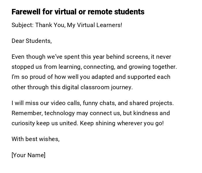 Farewell for virtual or remote students